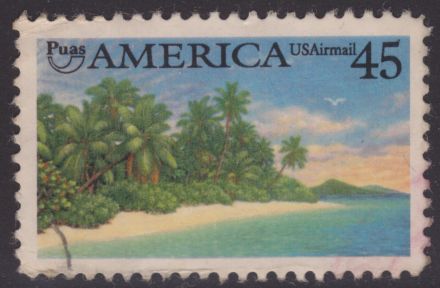 45-cent stamp depicting tropical coast