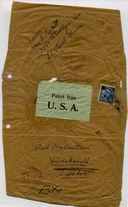 Parcel wrapper bearing 14-cent American Indian stamp