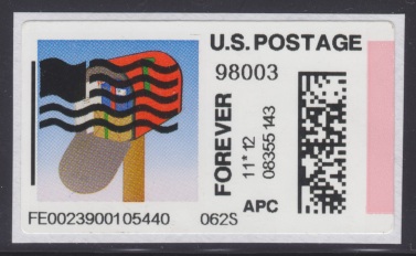 Automated Postal Center label picturing flag printed on top of mailbox