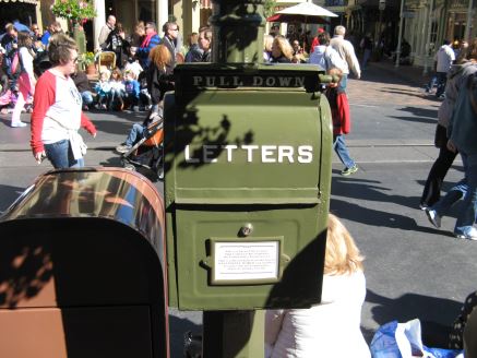 Green antique mailbox on Disney World's Magic Kingdom's Main Street