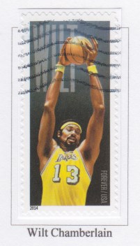 Wilt Chamberlain stamp on album page with space too short for the stamp