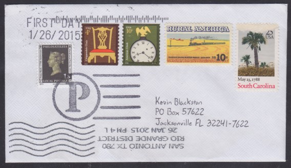 First day cover bearing copy of Philosateleian Post's Penny Black stamp