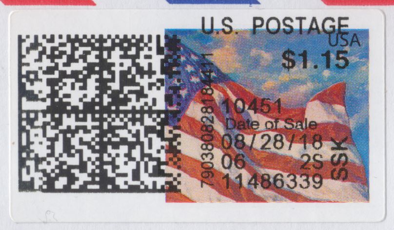 APC U.S. Flag label with barcode and text printed on top