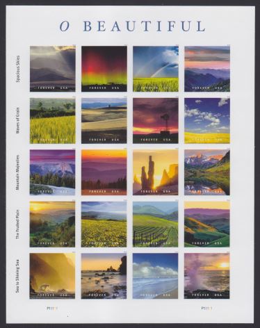 O Beautiful stamps, pane of 20