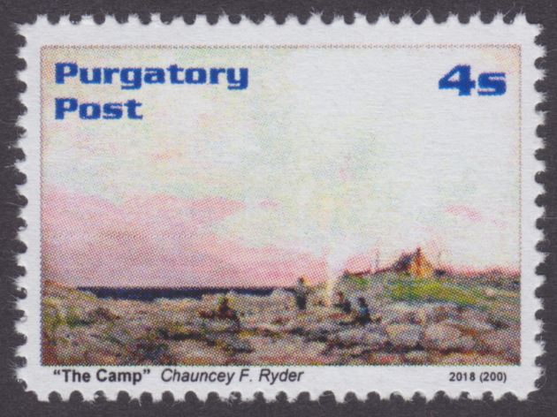 Purgatory Post 4-sola stamp picturing The Camp by Chauncey Ryder