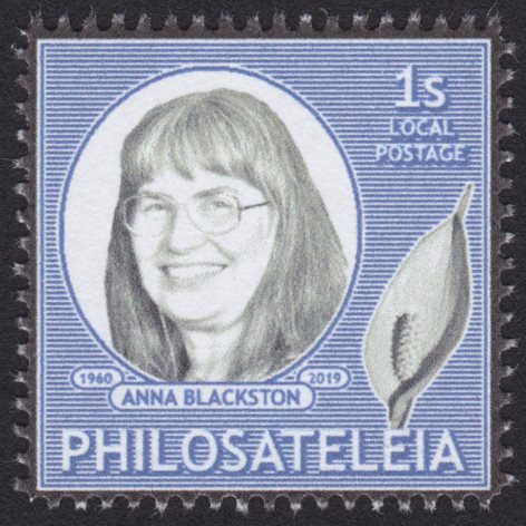 Philosateleian Post stamp picturing Anna Blackston & peace lily