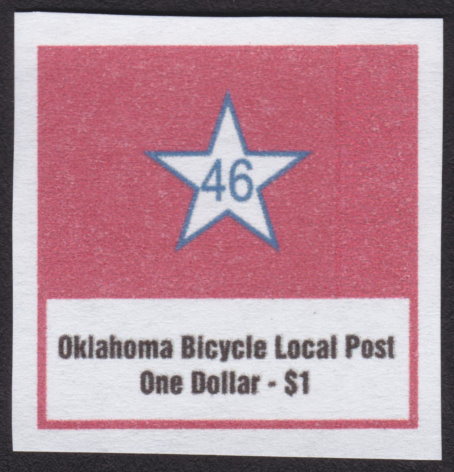 $1 Oklahoma Bicycle Local Post stamp depicting star containing number 46