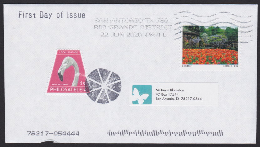 First day cover bearing 1-stamp Philosateleian Post stamp picturing American flamingo