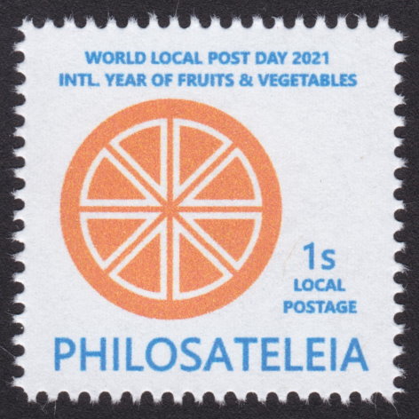 1-stamp Philosateleian Post stamp picturing cross section of a stylized orange