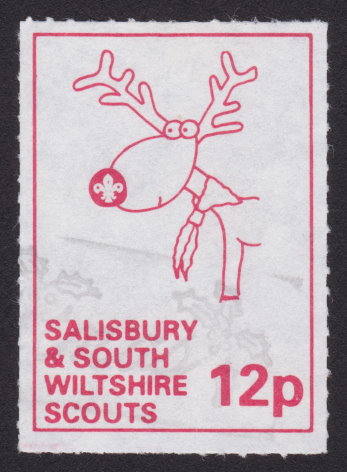 12p Salisbury & South Wiltshire Scouts local post stamp picturing reindeer