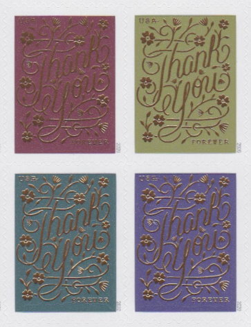 Block of four United States Forever “Thank You“ stamps