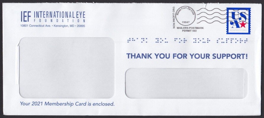 International Eye Foundation cover with braille on front