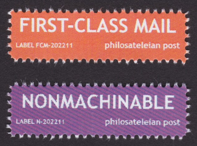 Philosateleian Post First-Class Mail and Nonmachinable labels