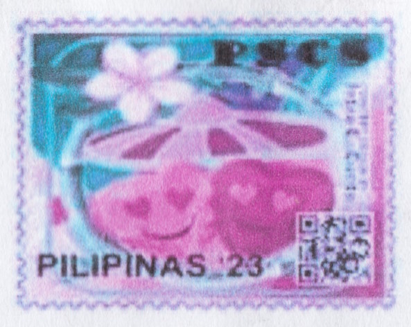 PSCS cinderella stamp picturing pair of smiling hearts