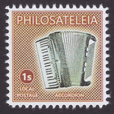 1-stamp Philosateleian Post local post stamp picturing a piano accordion