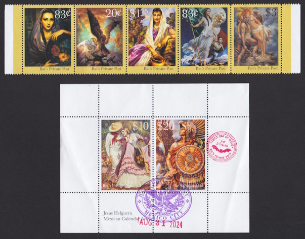 Bat’s Private Post stamps picturing paintings by Jesus Helguera