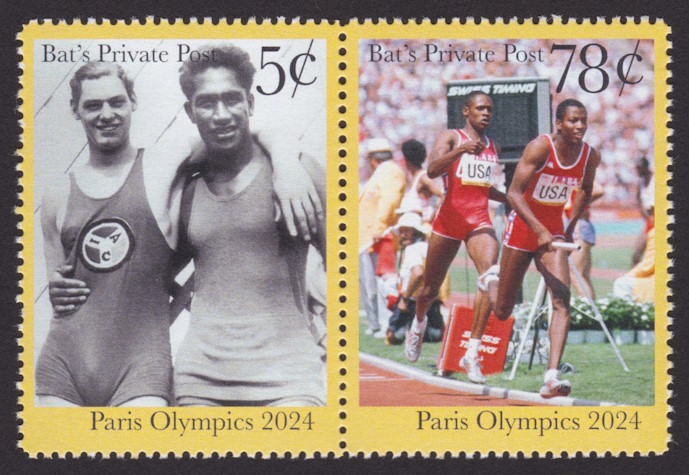 5¢ and 78#162; Bat’s Private Post 2024 Paris Olympic stamps