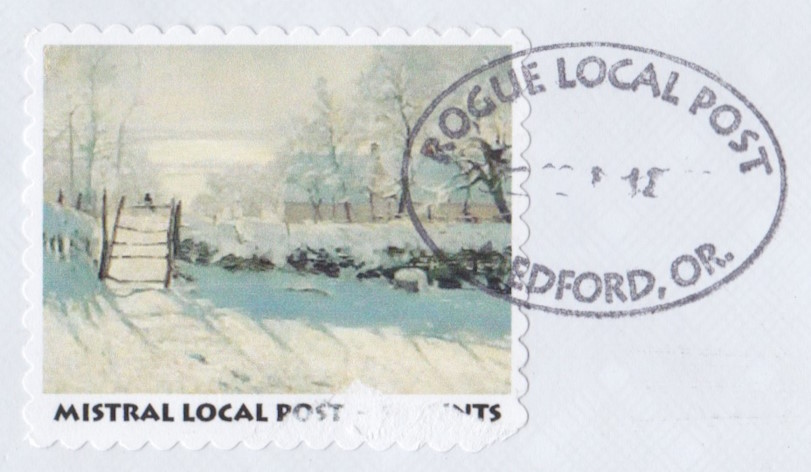 Mistral Local Post stamp with Rogue Local Post postmark