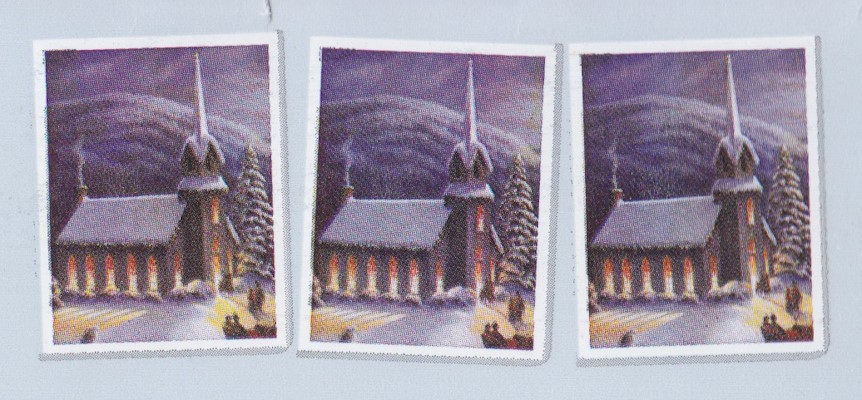 Preprinted stamp-sized designs picturing a church on Navigators envelope