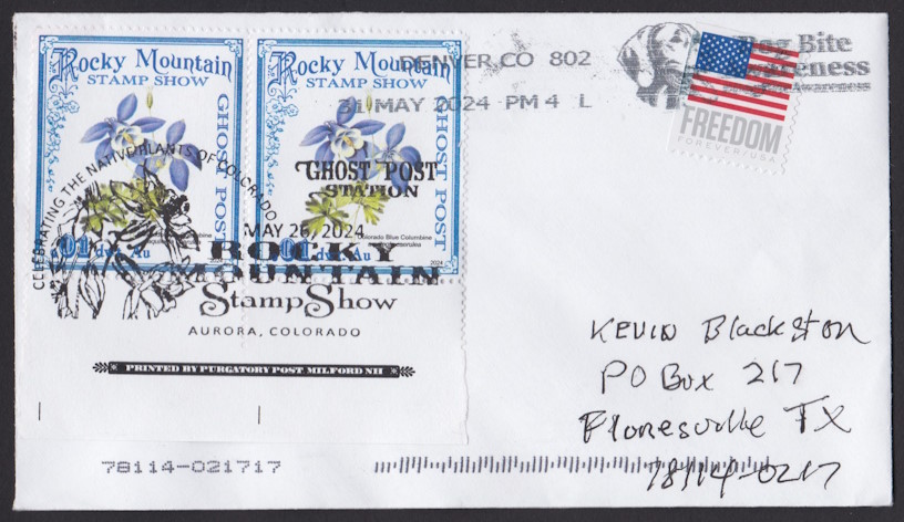 .01-dwt Au Rocky Mountain Ghost Post blue columbine stamps on cover